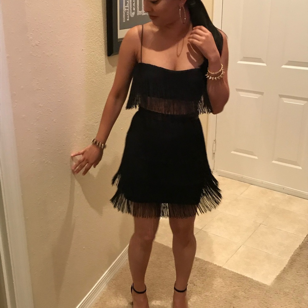 Meshki fringe skirt and top in black
